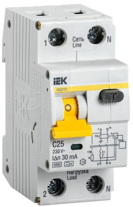 Дифф. автомат 2Р 25А 30мА 6кА С АВДТ32 IEK MAD22-5-025-C-30 - фото 3270