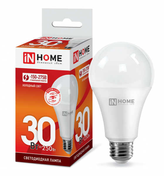 Лампа светодиодная 30Вт LED-A70-VC 230В Е27 6500К 2850Лм IN HOME 4690612024165 - фото 4441