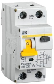 Дифф. автомат 2Р 25А 30мА 6кА С АВДТ32 IEK MAD22-5-025-C-30